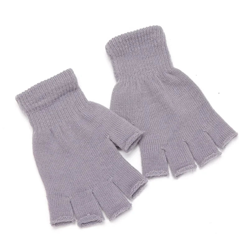 Unisex Black Half Finger Fingerless Gloves Wool Knit Cotton Winter Warm Work Mittens for Women And Men