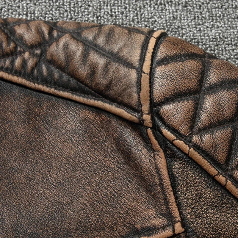 NEW Men's Vintage Motorcycle Jacket Stand Collar Natural Cowhide Jacket Classic Top Layer Cowhide Moto Suit Biker Clothing