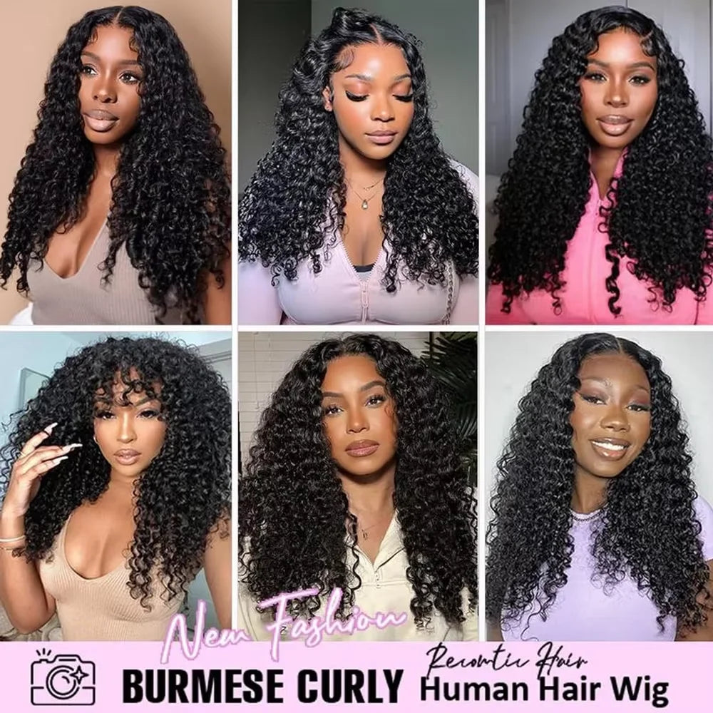 220 Density Hd Lace Wig 13x6 Human Hair Burmese Curly Hair Wig Pre Plucked Brazilian 16A Burmese Virgin Human Hair Wig For Women