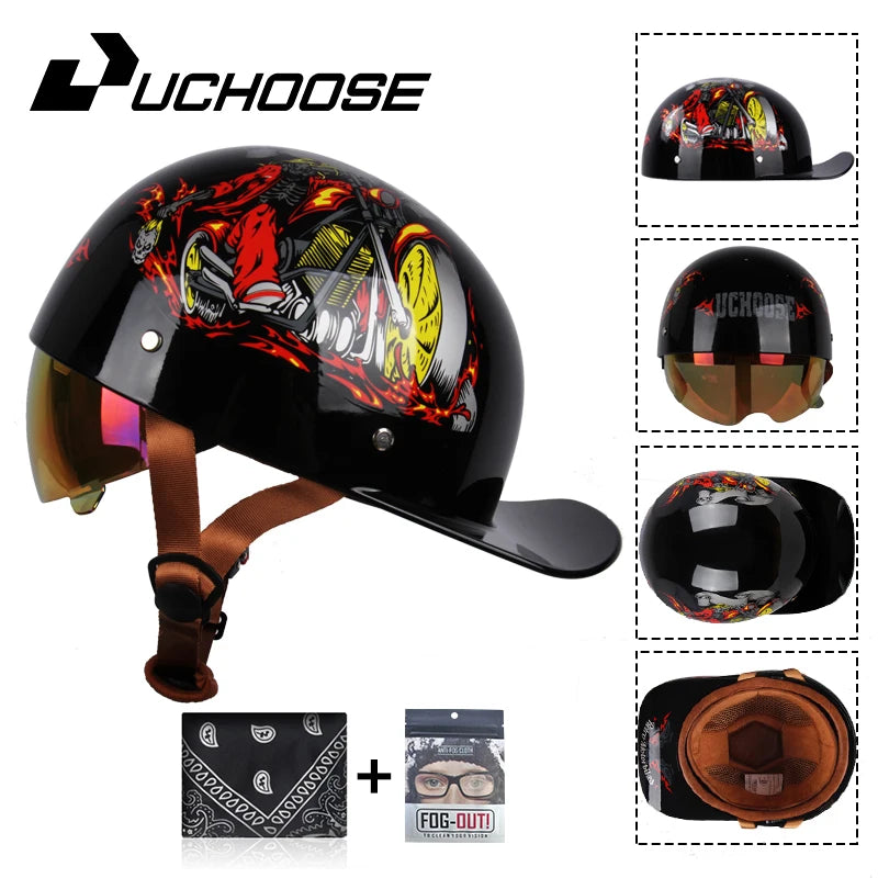 Uchoose Baseball Cap Helmet Motorcycle Vintage Retro Helmets Summer Open Face Scooter Cruiser Chopper Gangster DS Men Women Kid