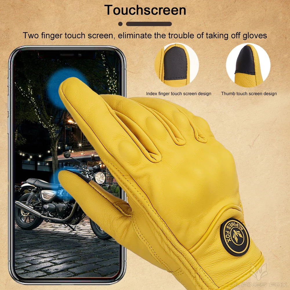 Retro Pursuit Perforated Real Leather Motorcycle Gloves Summer Moto Motocross Breathable Motorbike Gloves Protective Gears