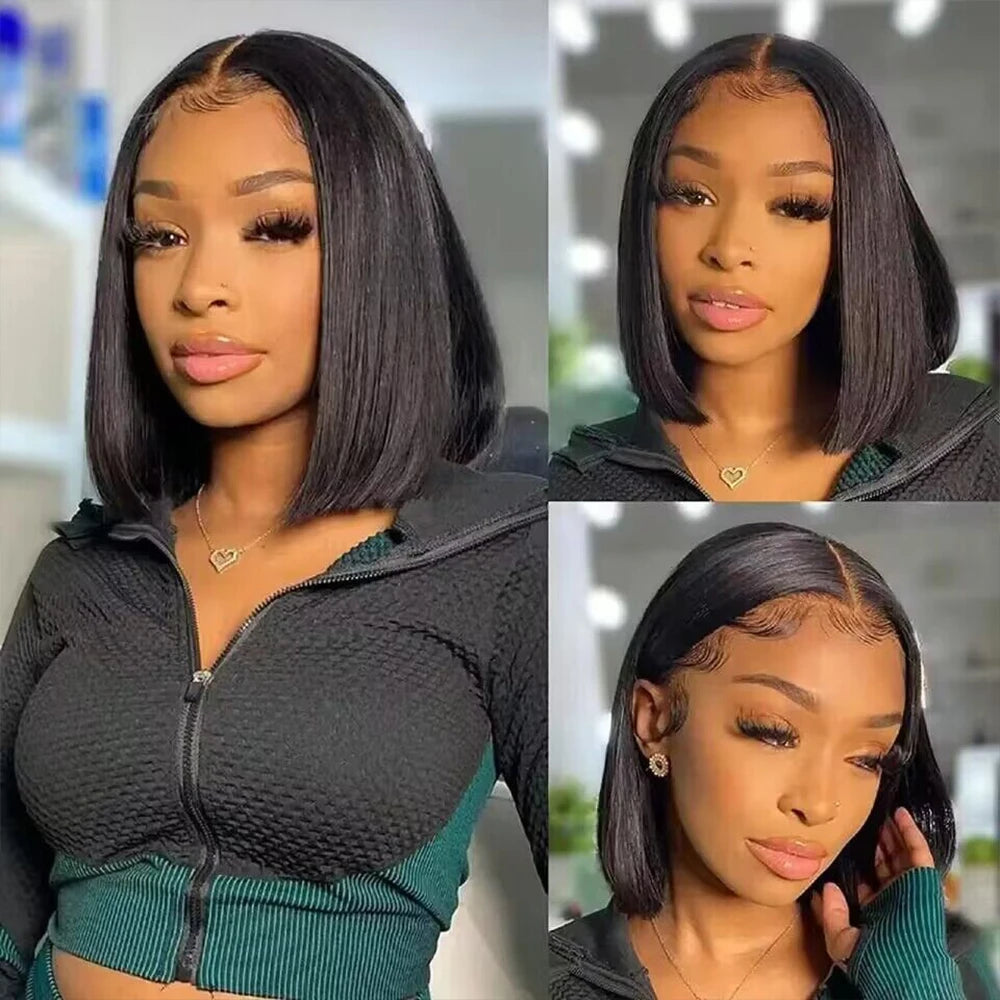 Bob Wig Human Hair 200% Density 13x4 HD Lace Frontal Short Straight Lace Front Bob Wigs For Black Women Human Hair Pre Plucked