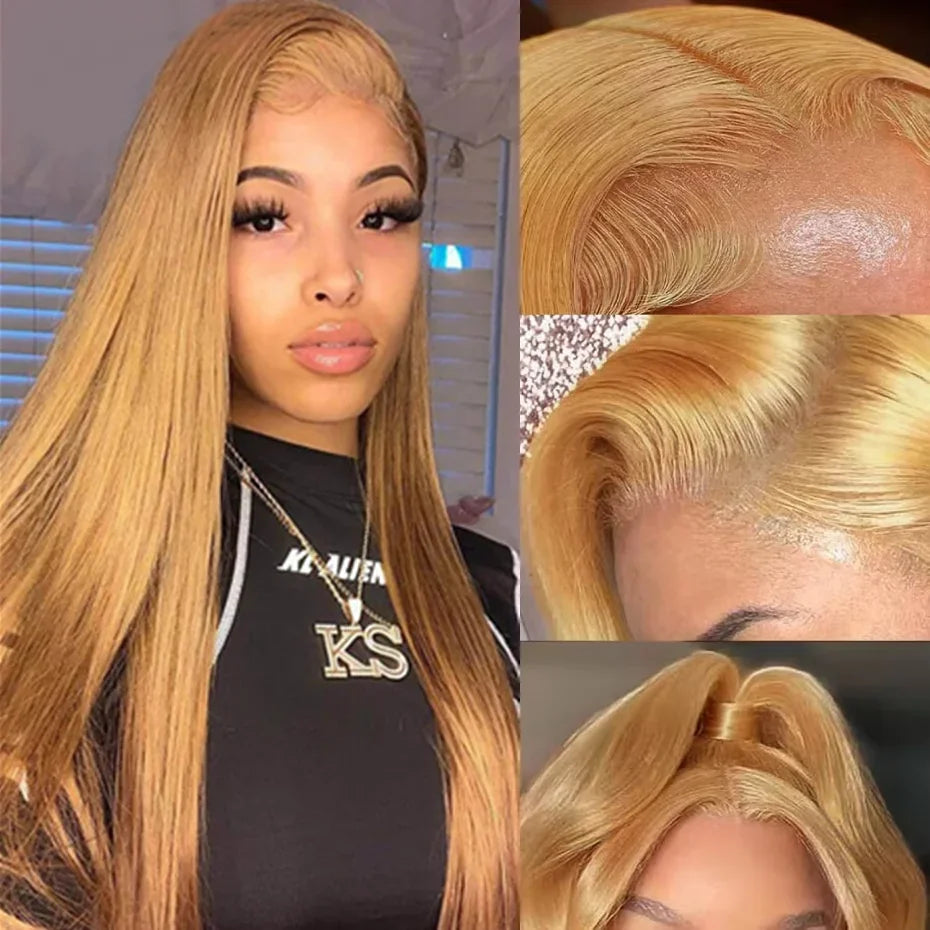 27 Honey Blonde Human Hair Wig 13x4 13X6 Hd Lace Frontal Wig 30 Inch Brazilian Straight Human Hair Wig Pre Plucked For Women