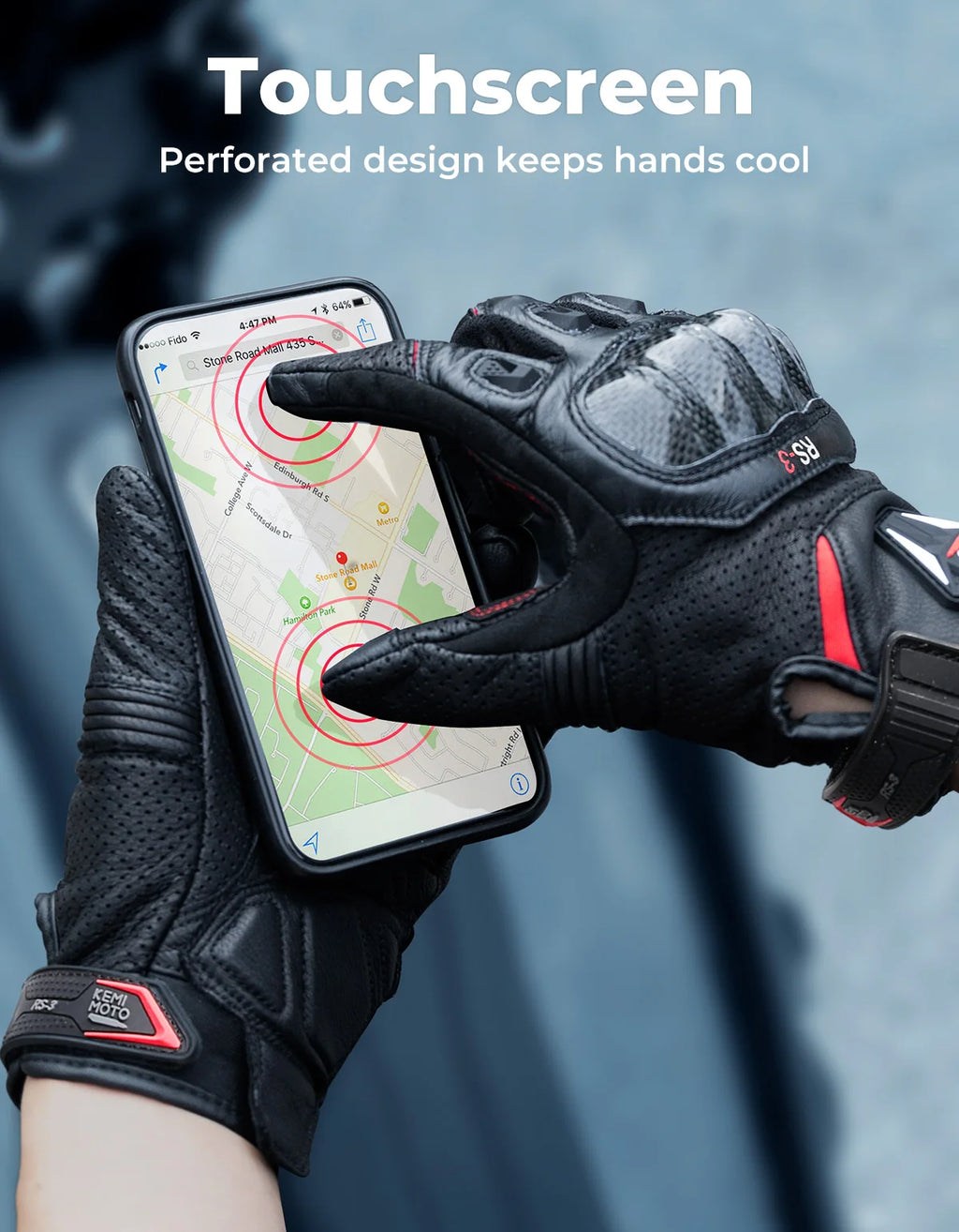 KEMITOUR Leather Motorcycle Gloves CE Men's Retro Moto Gloves Touch Screen Carbon Protective Motorbike Breathable For Summer