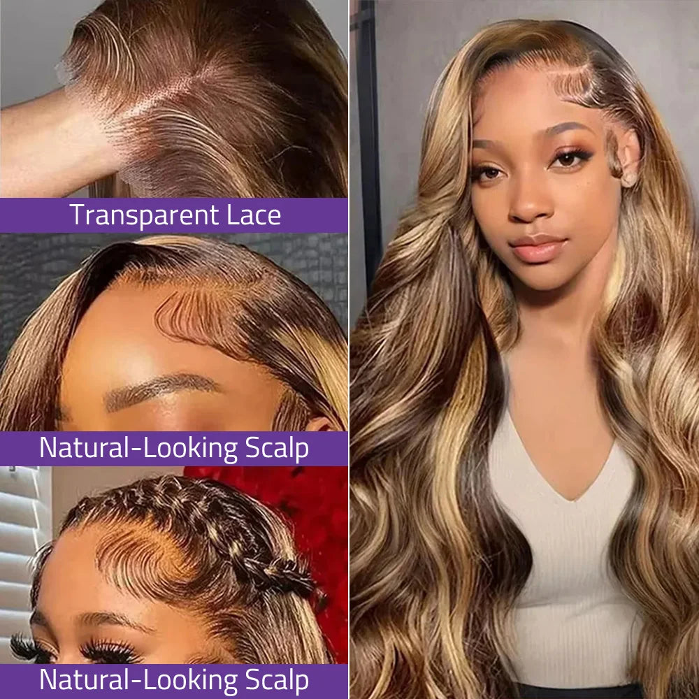 18-40 Inches Highlight P4/27 Honey Blond Ombre Wigs Human Hair 13x6 HD Lace Front Wig Body Wave 13x4 Transparent Lace Front Wigs