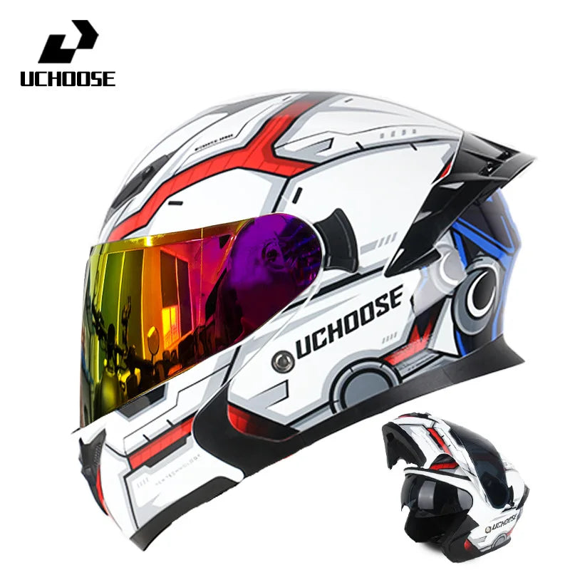Motorcycle Helmet Dual Lens Cross-section Helmet Outdoor Cycling Flip Up Helmet Capacete Casco Moto with Bluetooth Headphones