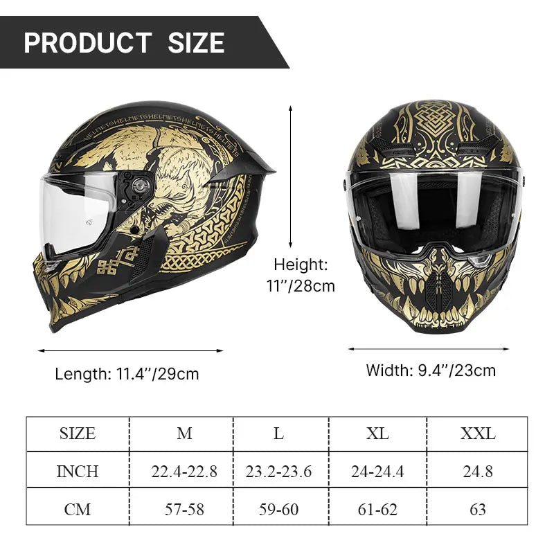 Personalized Retro Black Motorcycle Helmet Men Women Full Helmet for Motorcycles DOT Cover Suitable for All Seasons and Anti-Fog