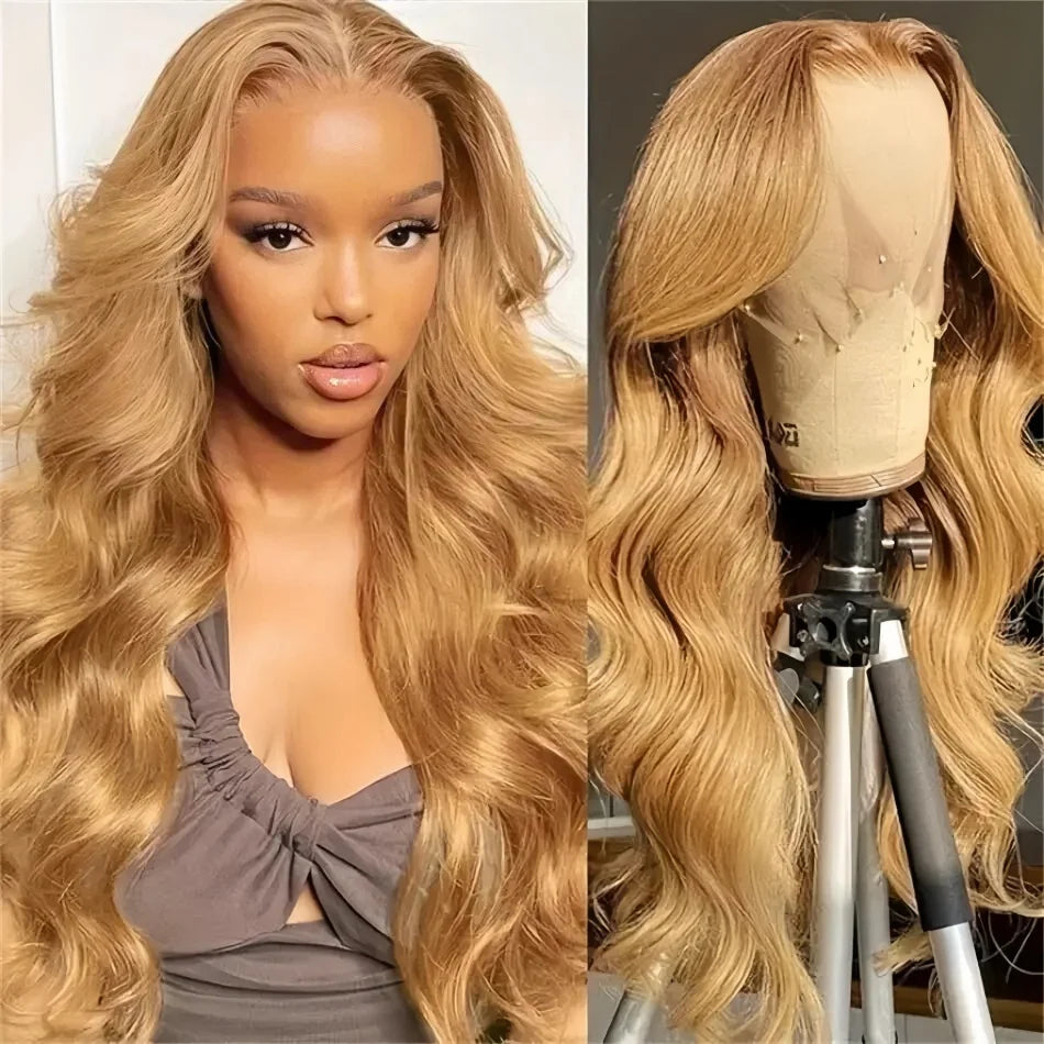27 Honey Blonde Body Wave Human Hair Wigs 13X6 Hd Lace Frontal Wig 250 Density Human Hair Colored Pre Plucked Brazilian Wig