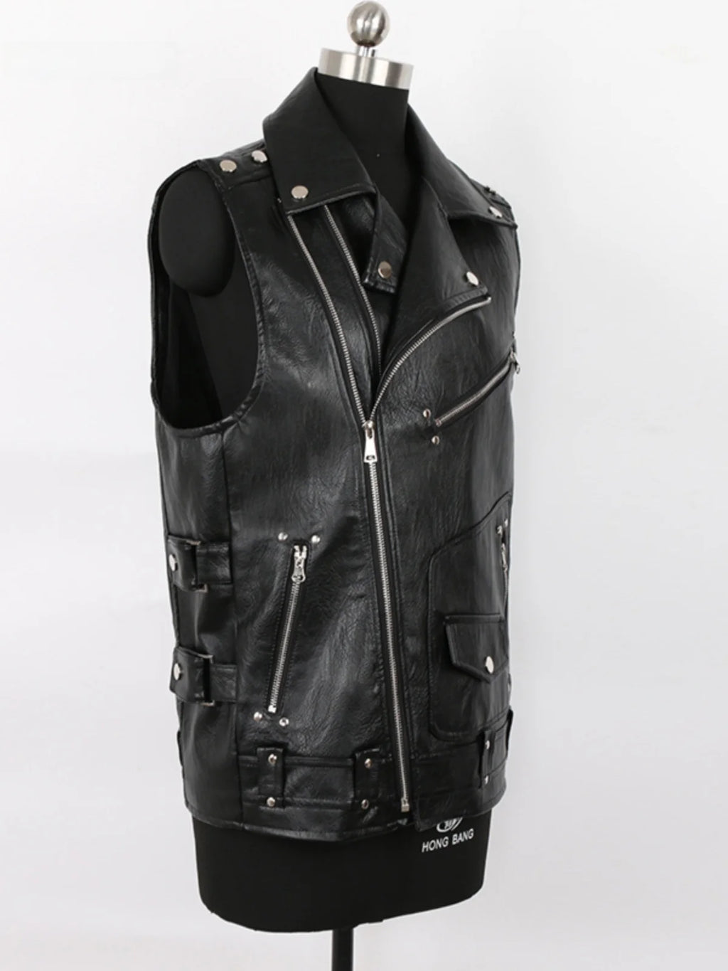 Nerazzurri Black Motorcycle PU Leather Vest Riding Suit Cool Stylish Boyfriend Style Commuter Wind with Pockets Regular Fit