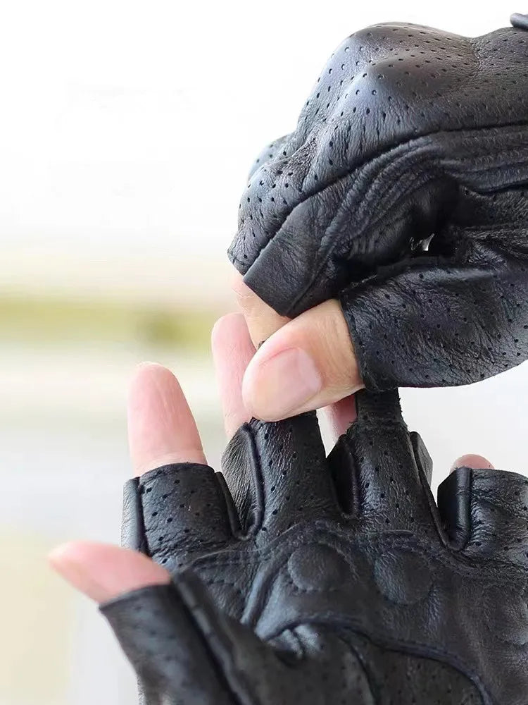 Half Finger Motorcycle Gloves Leather Guantes Moto Verano Estivi Luvas Ciclismo Gant Cycling Fingerless Gloves Tactical Retro