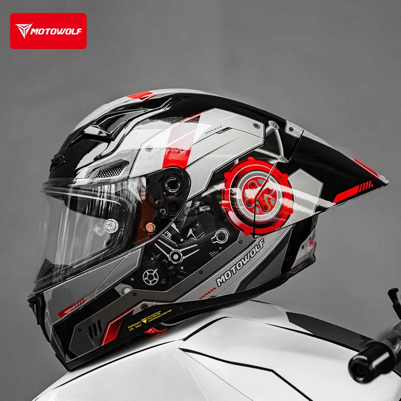 MOTOWOLF H1 Motorcycle Full Face Helmet Big Tail Lightweight All Seasons Racing Helmet Cascos Para Moto For Men Women