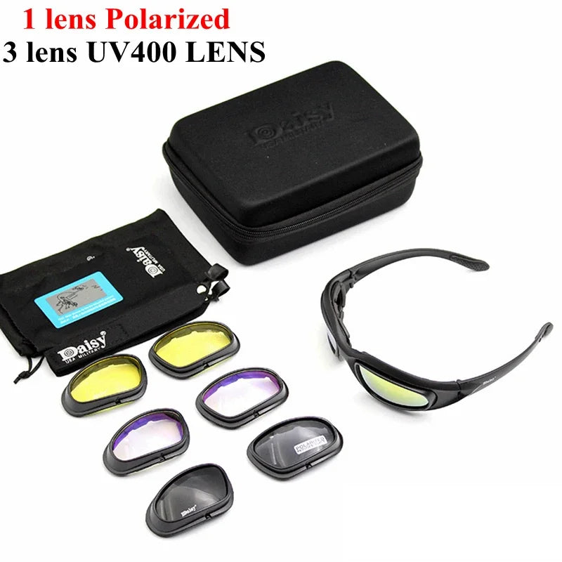 Tactical Polarized Glasses Sunglasses with 4 Lens Kit for Outdoor Sport Motorcycle Riding Hiking Fishing Hunting