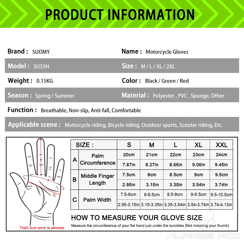 SUOMY Summer Motorcycle Gloves Sports Cycling Gloves Half Finger Men Women MTB Bike Gloves Riding Motorbike Bicycle Gloves