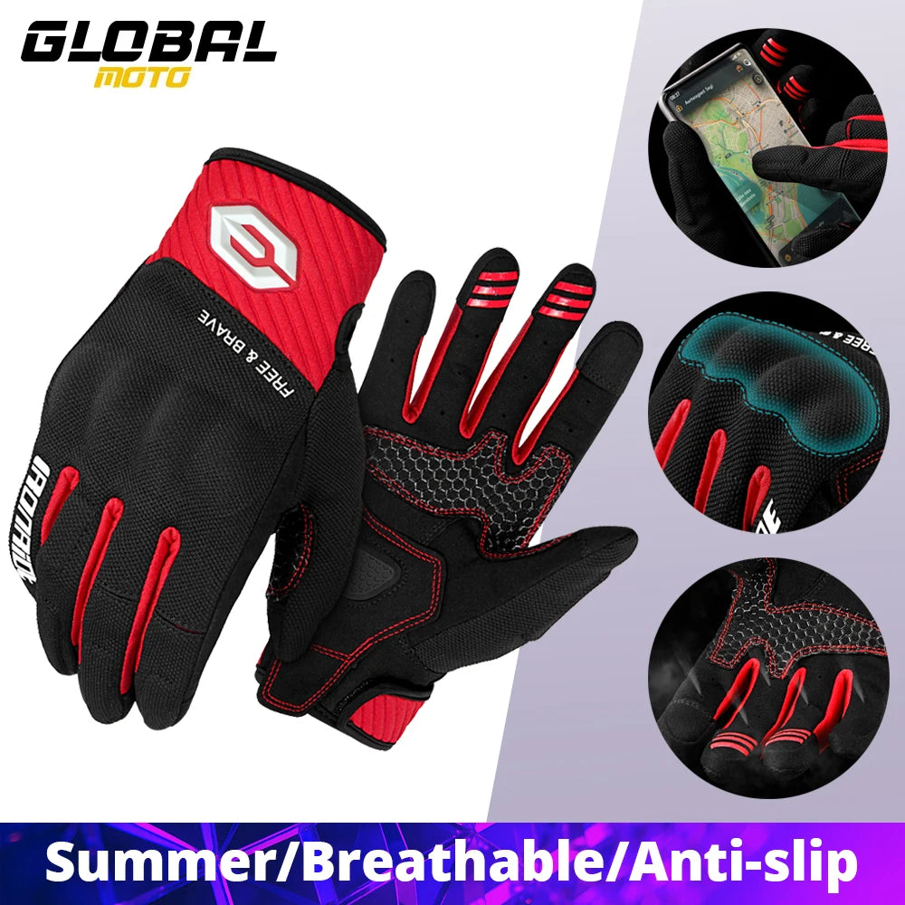 Summer Breathable Motorcycle Full Finger Protective Gloves Touch Screen Motorbike Non-slip Gloves Motocross Riding Racing Gloves