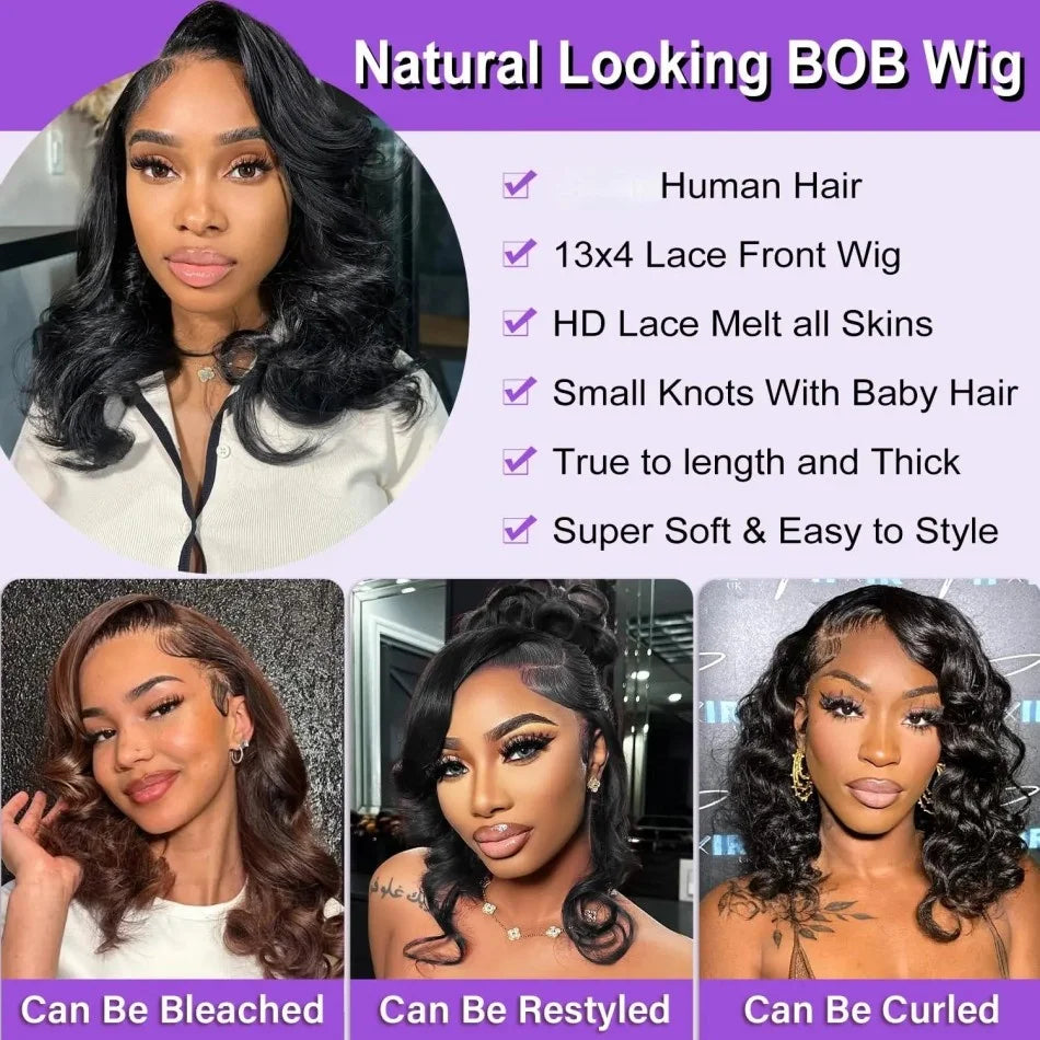Body Wave Short Bob Wig Human Hair 13X6 Hd Lace Frontal Wig 5X5 Hd Lace Closure Wig Black Pre Plucked Brazilian Glueless Wigs