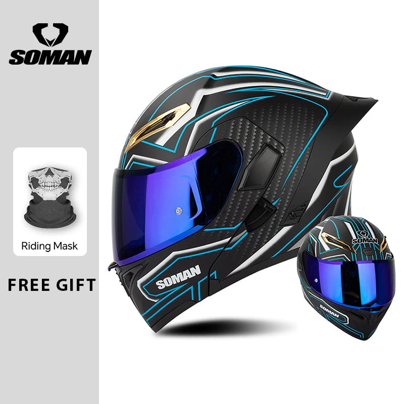 Unisex DOT Approved Dual Visor Flip Up Motorcycle Helmets Racing Full Face Helmet Double Lens Modular Riding Flip-up Helmet