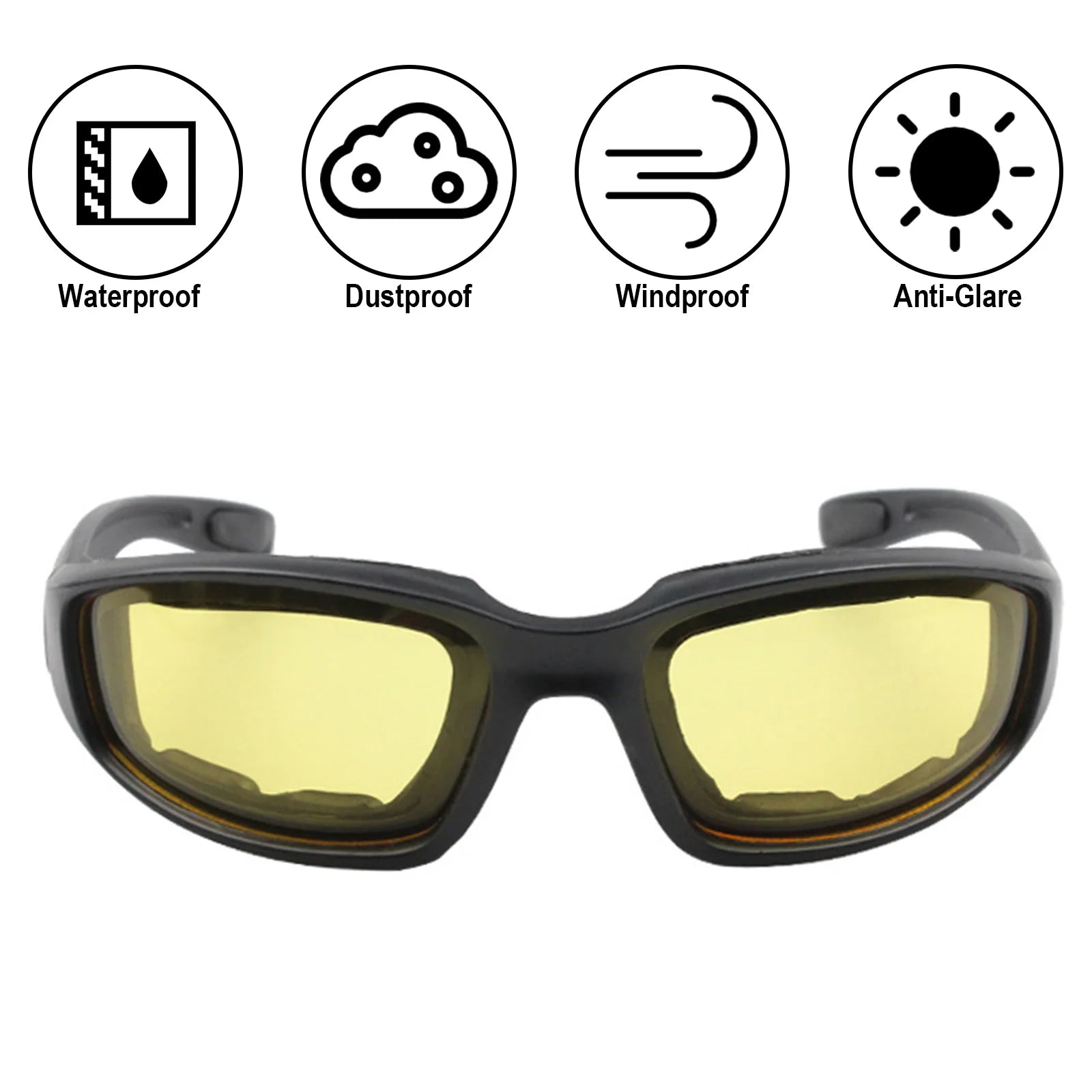 Motorcycle Riding Glasses Padding Goggles UV Protection Dustproof Windproof Sunglasses with Clear Smoke Yellow Lens Anti-glare