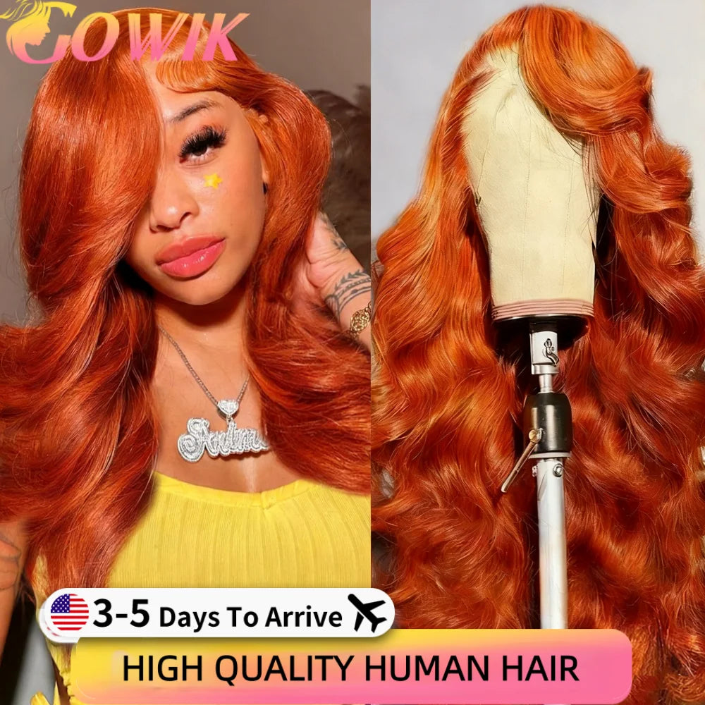 Ginger Body Wave Hd Lace Wig 13x6 Human Hair 250 Density Colored Brazilian Pre Plucke 13x6 Hd Lace Real Human Hair Wig For Women
