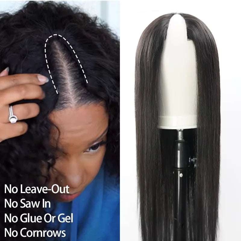 30 32 Inch Wear And Go Straight V Part Wig 100% Raw Human Hair 250% Density V Part Human Hair Wigs for Women Natural Remy Hair