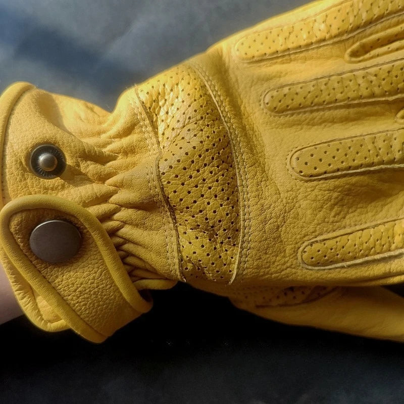 First Layer Cowhide Men's Motorcycle Gloves Retro Four-season Leather Thin Breathable Knight Outdoor Riding Protection