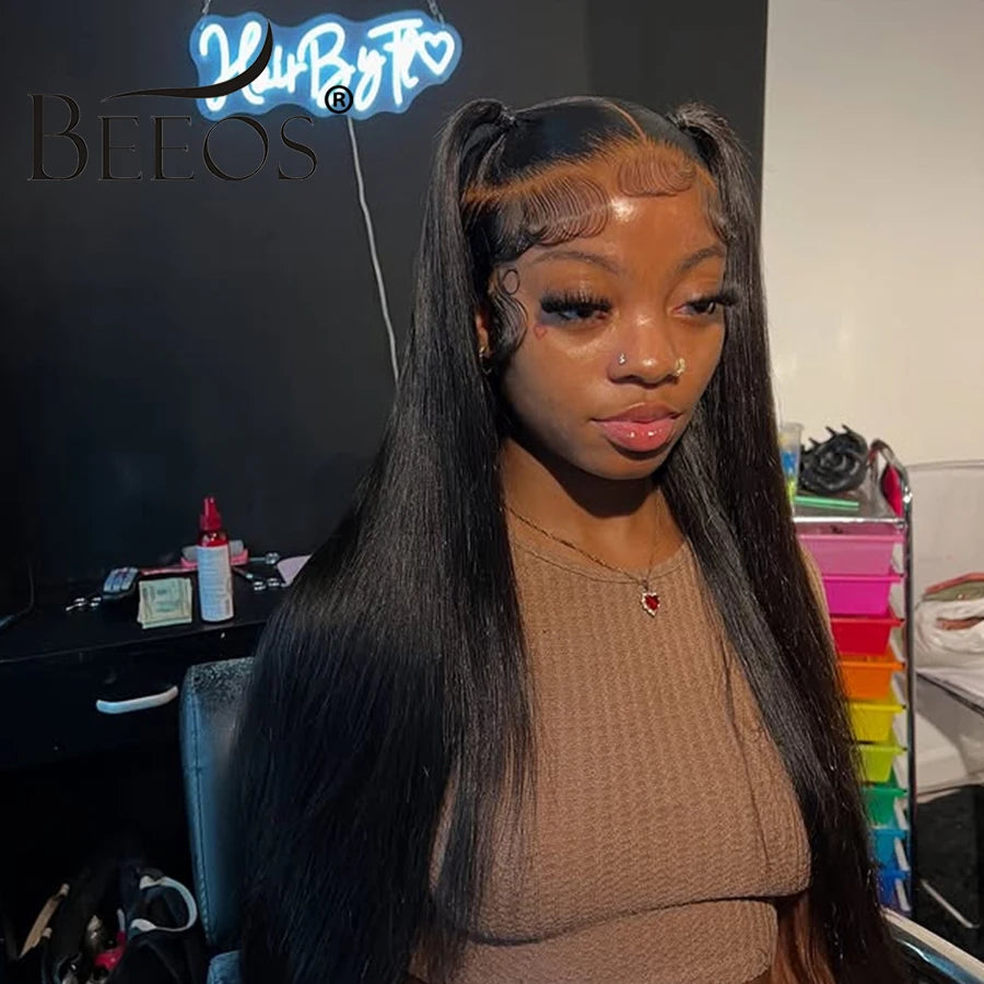 250% 13x4 HD Transparent Lace Frontal Human Hair Wigs Silky Straight Pre Plucked 100% Human Hair Melt Skins Brazilian Remy Hair