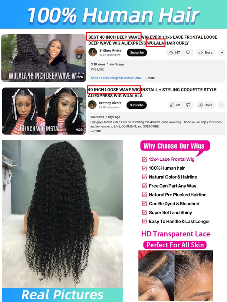 Water Deep Wave Lace Frontal Wig 13x4 13x6 360 Hd Curly Human Hair 30 40 46 Inch Lace Front Wigs For Black Women PrePlucked Lace