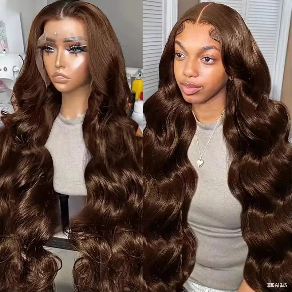 Body wave Chocolate Brown Human Hair Wig 40 46 Inches 13x4 13x6 Hd Lace Frontal Wig Pre Plucked Brazilian 200 Density Wigs
