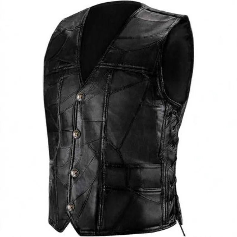Motorcycle Pu Leather Vest Male Sleeveless Trendy Fashionable Jacket Button Casual Waistcoat Men Solid Color Vest Large Size