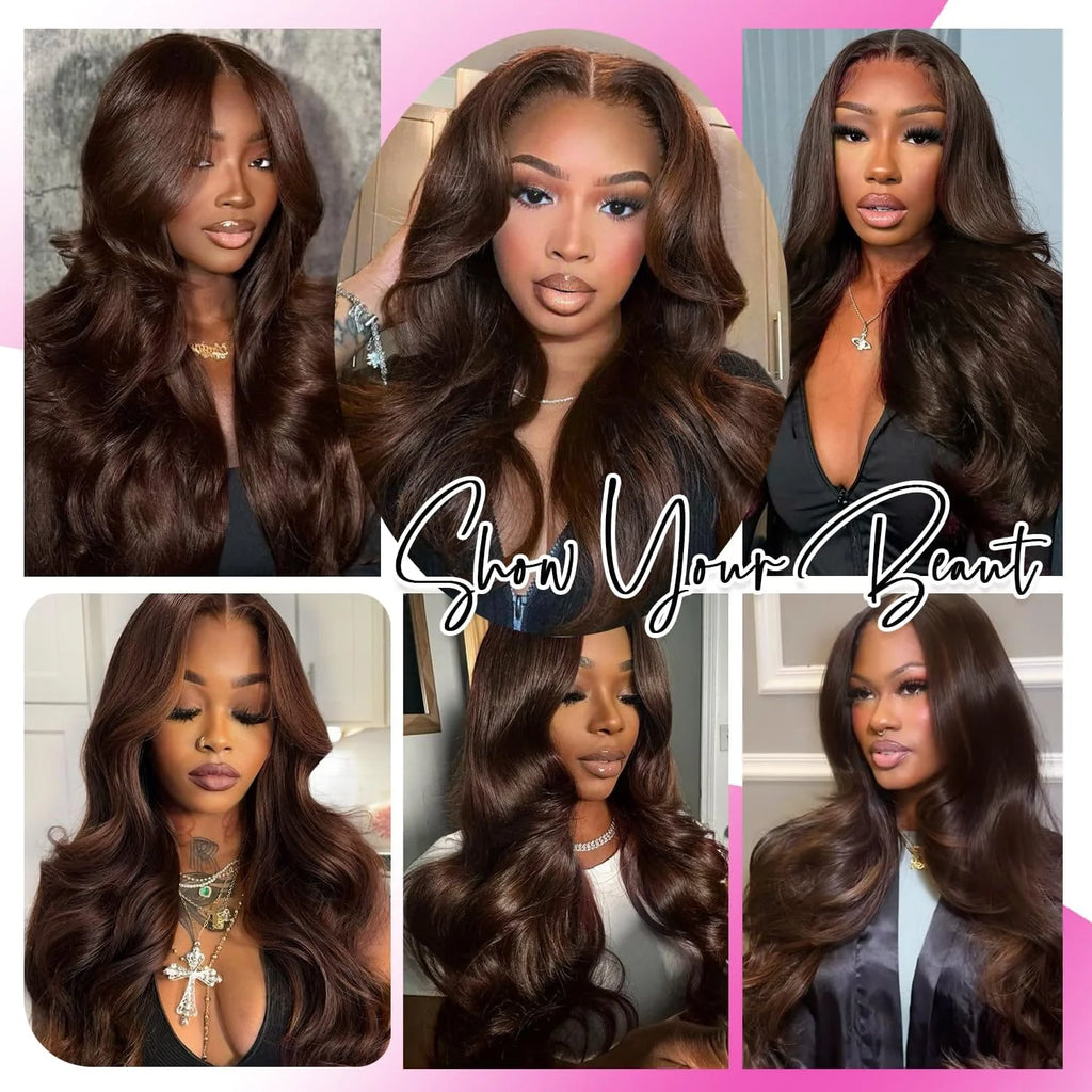 Body Wave Chocolate Brown Lace Front Wigs Human Hair Pre Plucked Brazilian Brown Remy Hair Glueless HD Frontal Wig For Women