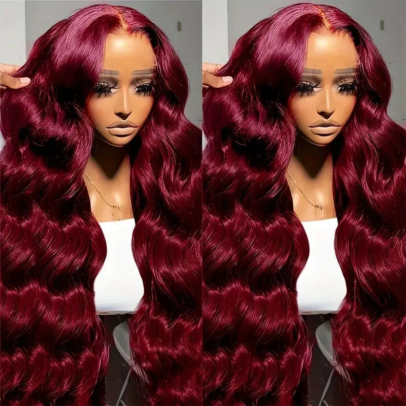 30 Inch Brazilian Loose Body Wave 99J Burgundy 13x4 Lace Frontal Wig 220% Density Pre Plucked 13x6 HD Lace Front Human Hair Wig