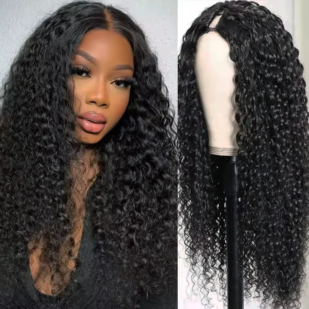 Long Curly V Part Human Hair Wigs 200 Density Water Wave Wig For Women V part Human Hair Head Clip In Halr Wigs 16-32 Inches