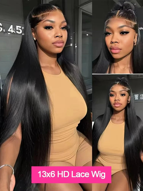 40 Inch Bone Straight 250 Density Human Hair 13x6 HD Lace Frontal Wigs for Women 5x5 Glueless wig Pre Cut