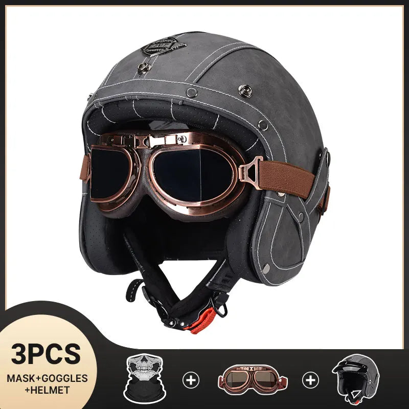 DOT Approved Vintage Leather Motorcycle Helmet Retro Open Face Chopper Casque Capacete Motorbike De Moto Masculino Casco Moto