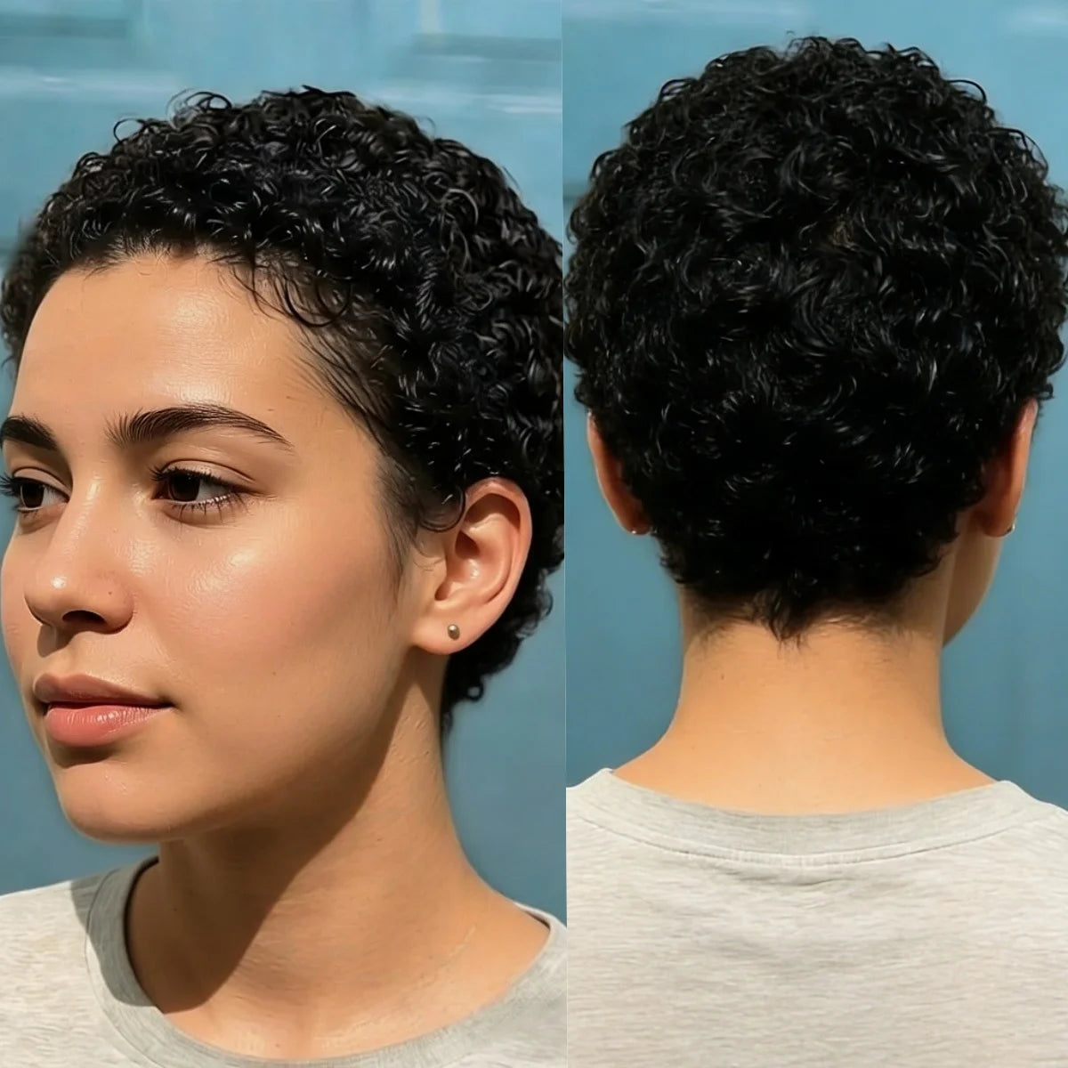 Brazilian Afro Kinky Curly Human Hair Wig Short Pixie Cut Full Machine-Made Wig for Women