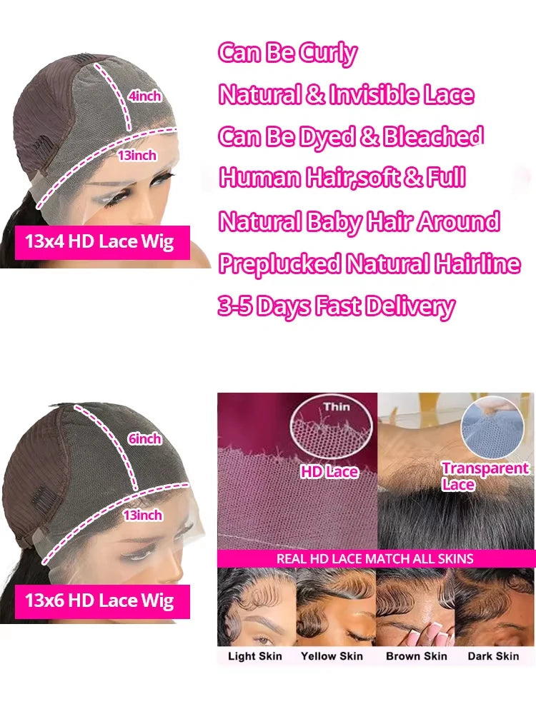 30 40Inch Curly Wigs 13x6 HD Transparent Lace Frontal Human Hair Deep Wave Frontal Wig 250% Density Raw Hair Brazilian For Women