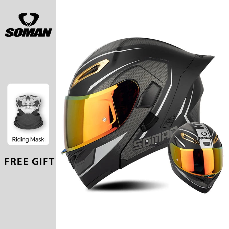 Unisex DOT Approved Dual Visor Flip Up Motorcycle Helmets Racing Full Face Helmet Double Lens Modular Riding Flip-up Helmet