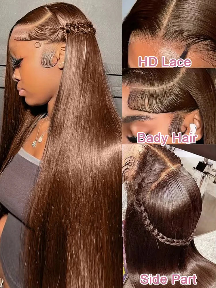 Nexora Brown Human Hair Wig Straight Hd Lace Frontal Wig 13x6 Chocolate Brown Bleached Knoted Brazilian Wigs Original Flash Sale