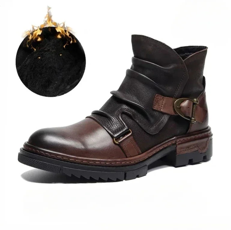 HOT Retro Men's Motorcycle Leather Boots British Style Round Head High Top Shoes Casual Platform Boots Moto Street Gear