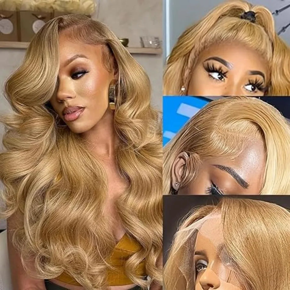 Body Wave Human Hair Wigs 13x4 Human Hair Quality 13x6 Hd Lace Frontal Wigs 250 Density #27 Honey Blonde Lace Front Colored Wigs