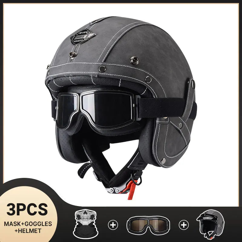 DOT Approved Vintage Leather Motorcycle Helmet Retro Open Face Chopper Casque Capacete Motorbike De Moto Masculino Casco Moto