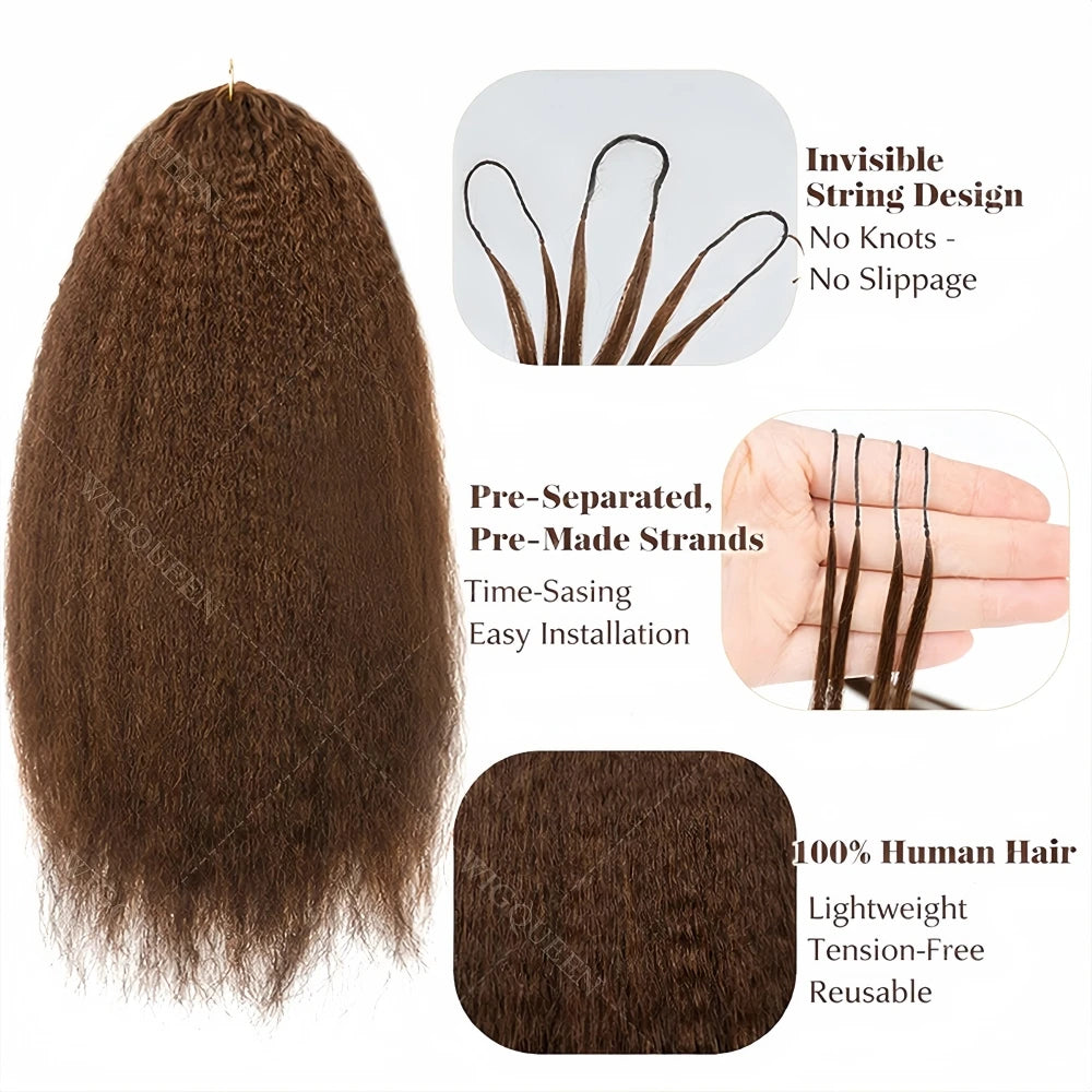 Kinky Straight Crochet bundles Human Hair Extensions 5pack/300g Full Head #4Chocolate Brown Yaki Straight Feather Line Bulk Hair