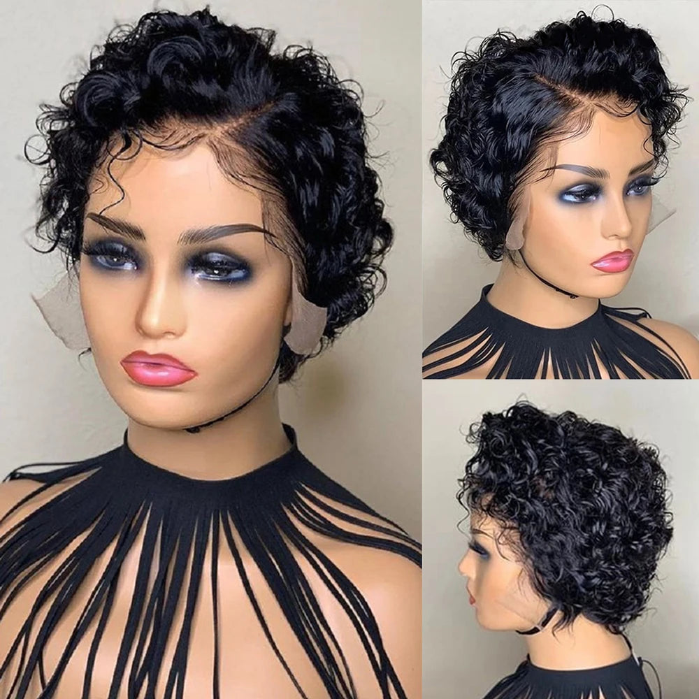 Short Pixie Cut Curly 13*4*1 Lace Front Human Hair Wig For Women  Brazilian Remy Hair Wig