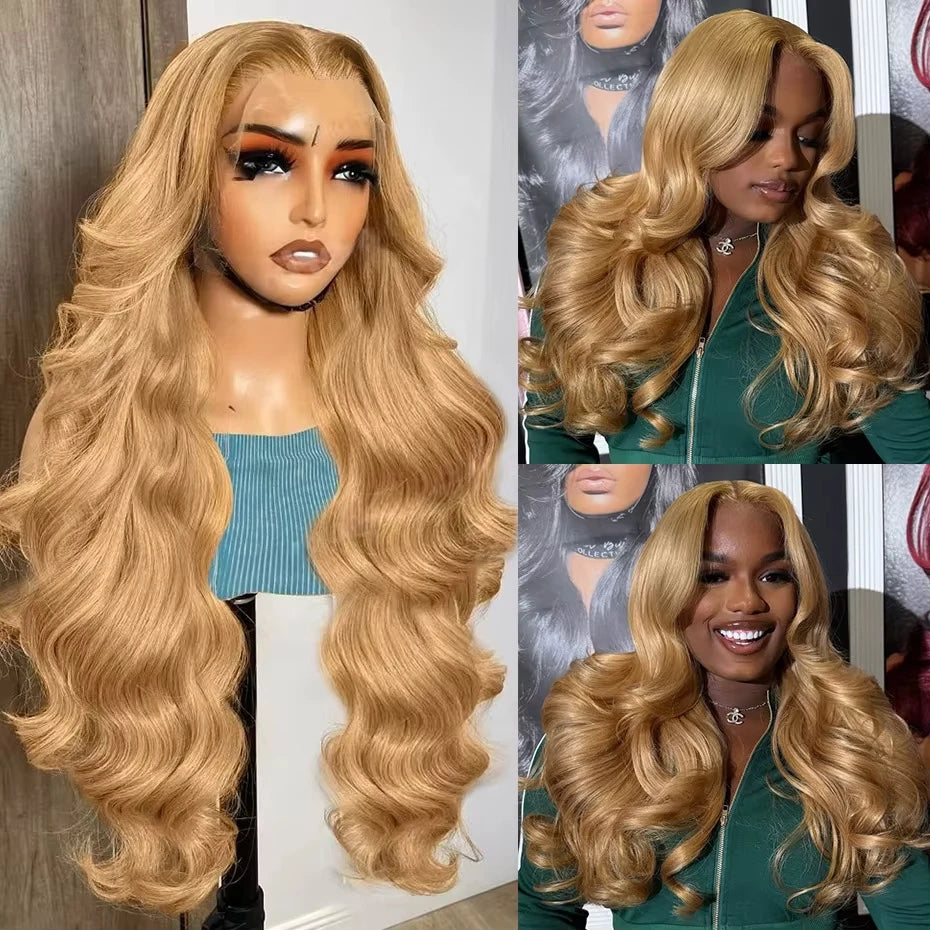 Honey Blonde 13x6 HD Lace Front Human Hair Wig 210% Density Body Wave Human Hair Wigs Colored 27# Pre Plucked Brazilian Hair