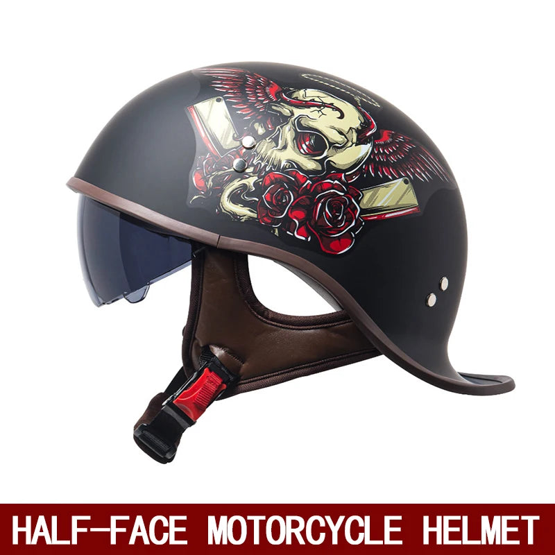 Motorcycle helmet men's summer half helmet with internal mirror personalized floating helmet safety helmet