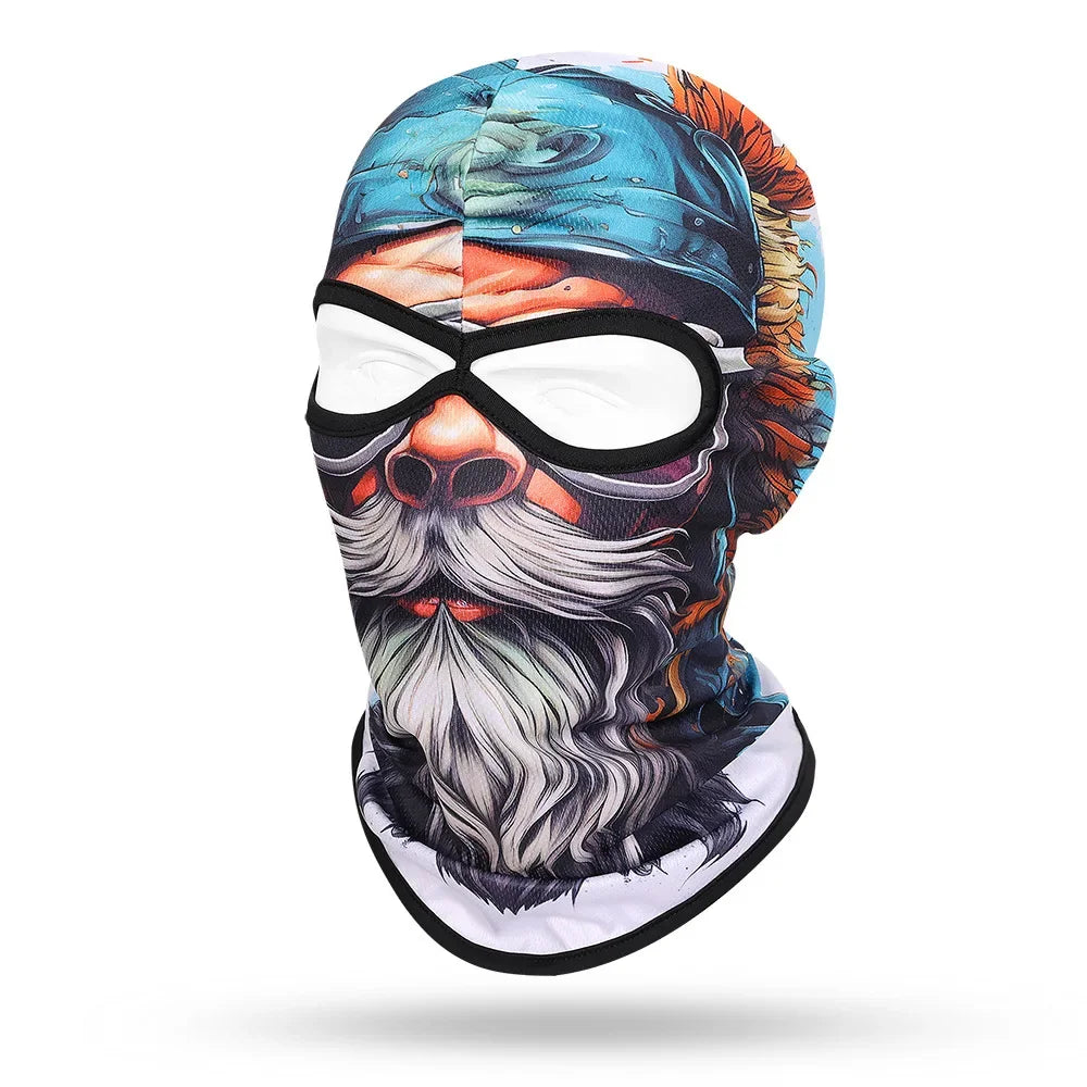 Motorcycle Balaclava, Beard Old Men Skull Print Full Face Cap, Biker Masks, Motorbike Helmet Hat, Cycling Headgear, 2 Holes,
