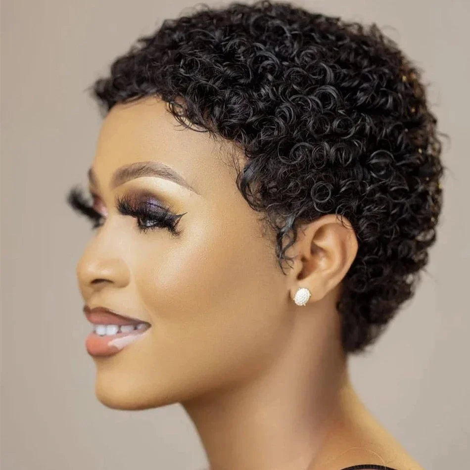 Short Afro Kinky Curly Wigs 100% Human Hair Wig For Women Pixie Cut Wig Deep Wave Water Wave Short Wig Full Machine Made Wig