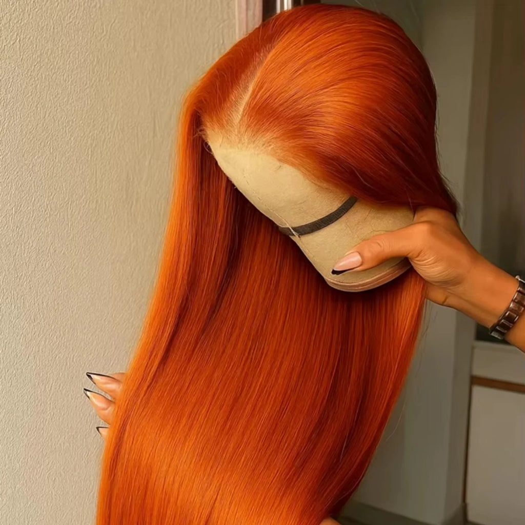 40 Inch Ginger 0range Bone Straight Hd Lace Human Hair Wig 13x6 Hd Lace Frontal Real Colored Brazilian Preplucked Wigs For Women