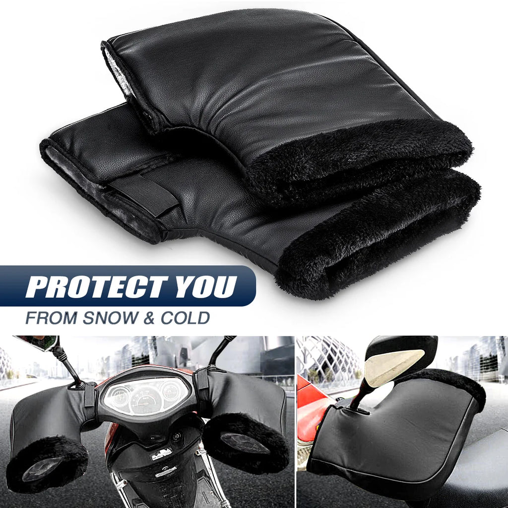 2X Motorcycle/Scooter Handlebar Hand Muffs Winter Thermal Handlebar Gloves Black PU Windproof Waterproof Motorbike Riding Gloves