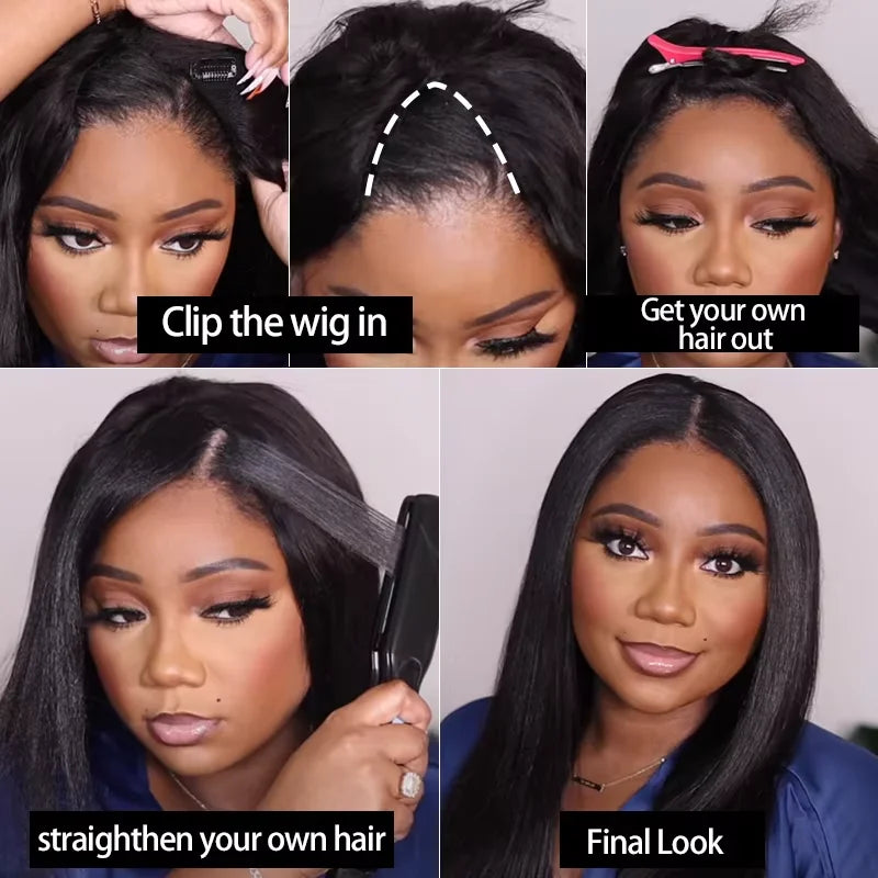 30 32 Inch Wear And Go Straight V Part Wig 100% Raw Human Hair 250% Density V Part Human Hair Wigs for Women Natural Remy Hair