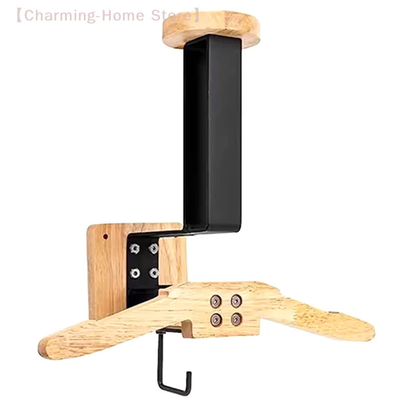 Black Walnut Helmet Holder 2-in-1 Helmet Racing Suit Hanger Motorcycle Helmet Mount Rack For Vest Equipment Solid Wood Hangers